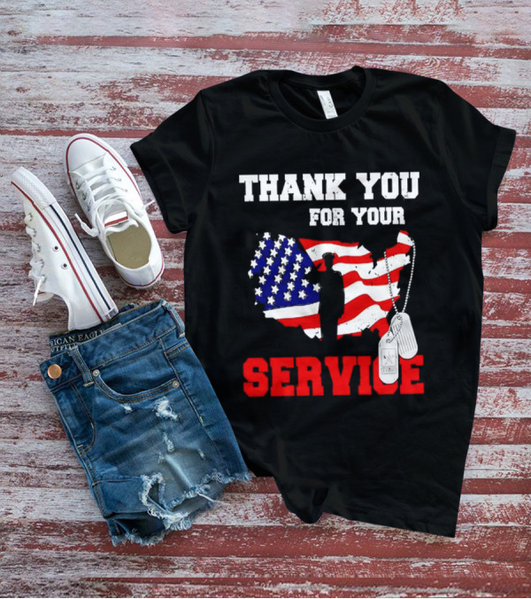 Thank You For Your Service American Flag Silhouette With Dog Tags T-Shirt