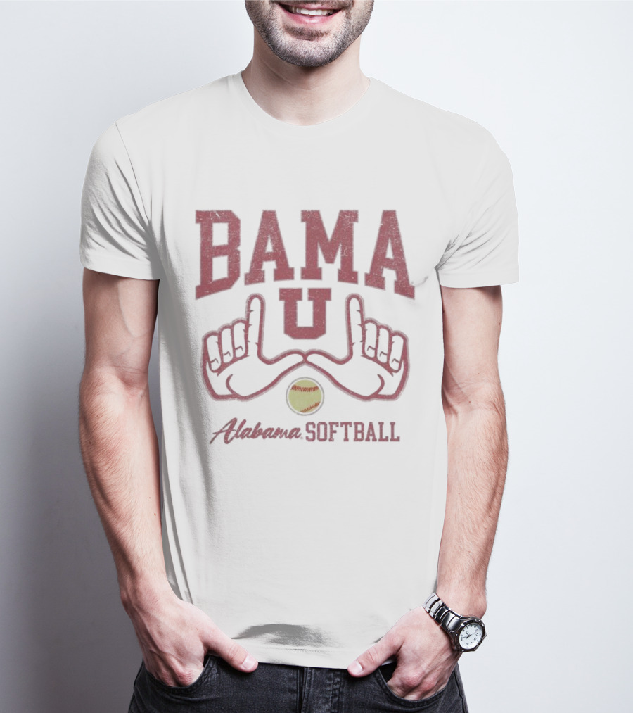 Bama U Alabama Softball Hands With Yellow Softball T-Shirt