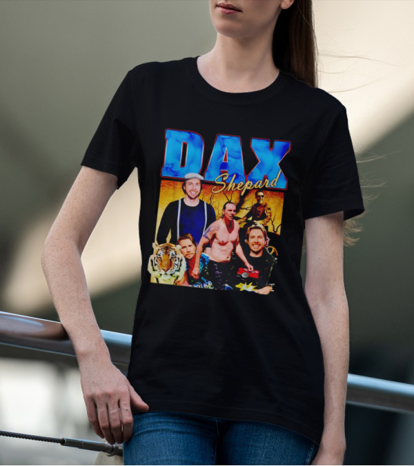 Dax Shepard Vintage Collage With Blue Text And Tiger T-Shirt