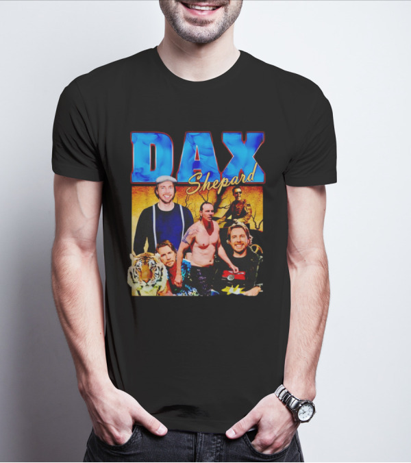 Dax Shepard Vintage Collage With Blue Text And Tiger T-Shirt