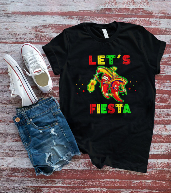 LET’S FIESTA Sombrero Guitar Chilis Cinco De Mayo T-Shirt