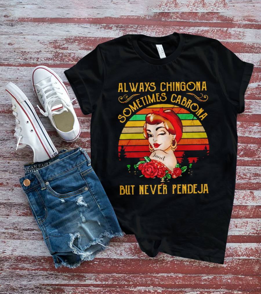 Always Chingona Sometimes Cabrona But Never Pendeja Vintage Retro Bandana Roses T-Shirt