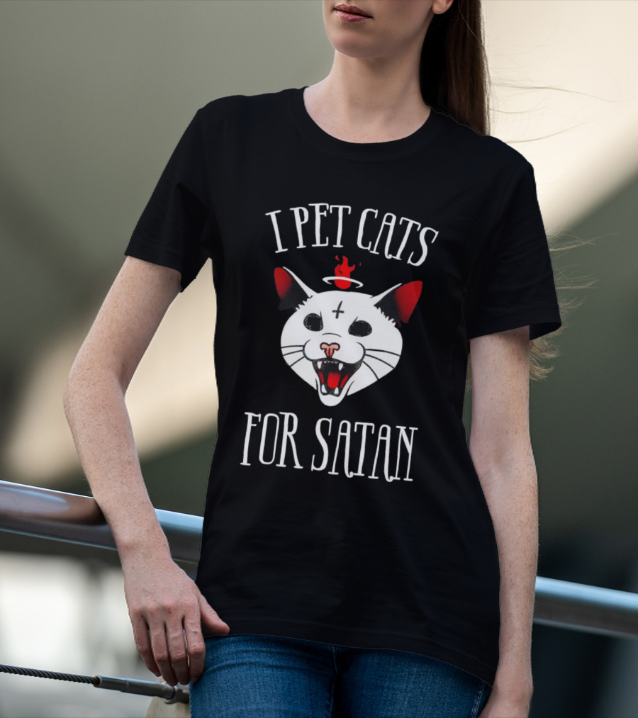 I Pet Cats For Satan Devil Cat Halo T-Shirt