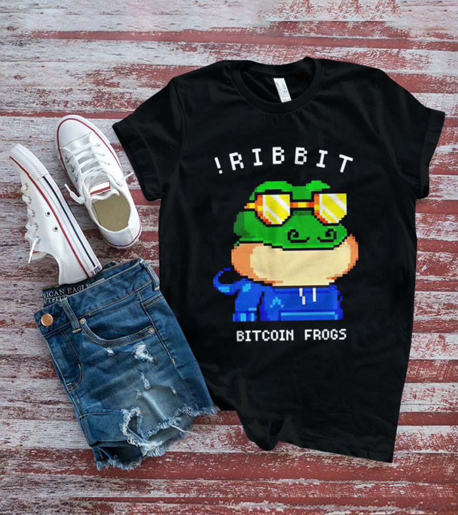 Ribbit Bitcoin Frogs Pixel Art Frog With Sunglasses T-Shirt