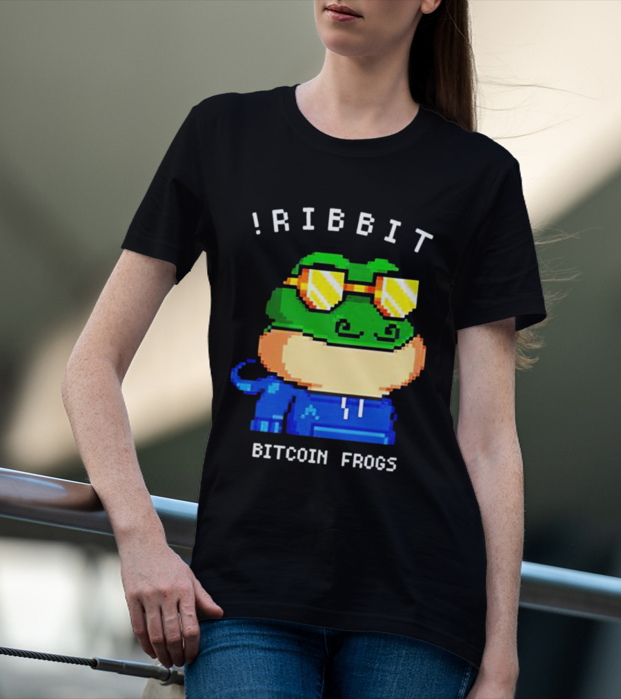 Ribbit Bitcoin Frogs Pixel Art Frog With Sunglasses T-Shirt