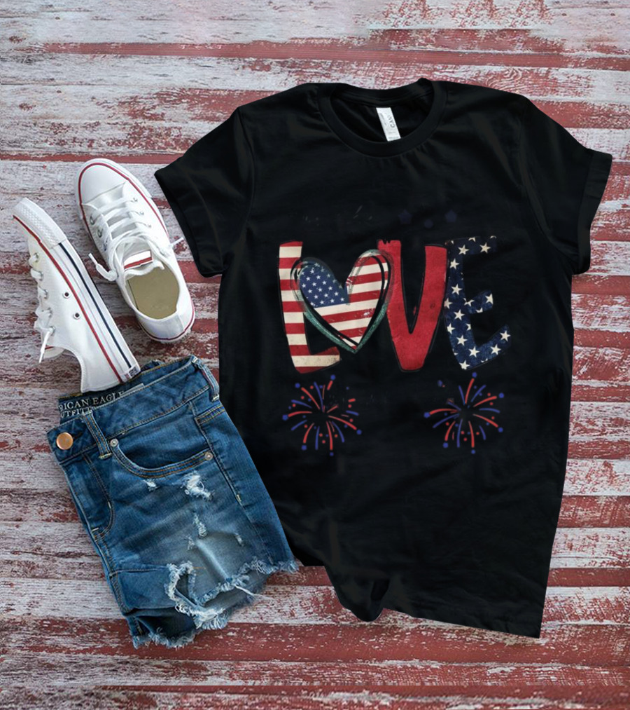 For The Love Of The USA Independence Day Stars And Stripes Fireworks T-Shirt