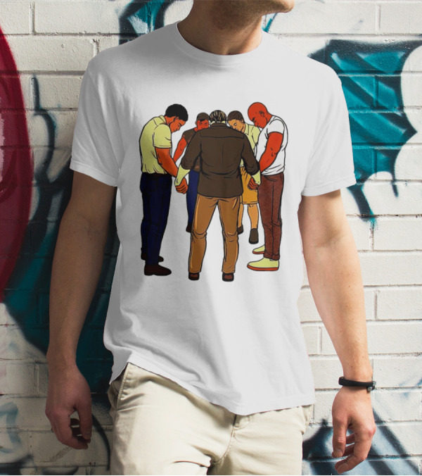 Black Men Praying In Circle Together T-Shirt
