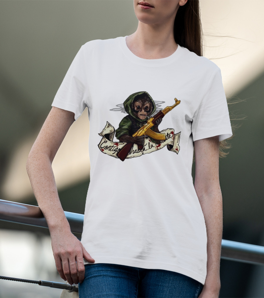 El Changuito Contigo Hasta La Muerte Monkey With AK-47 T-Shirt