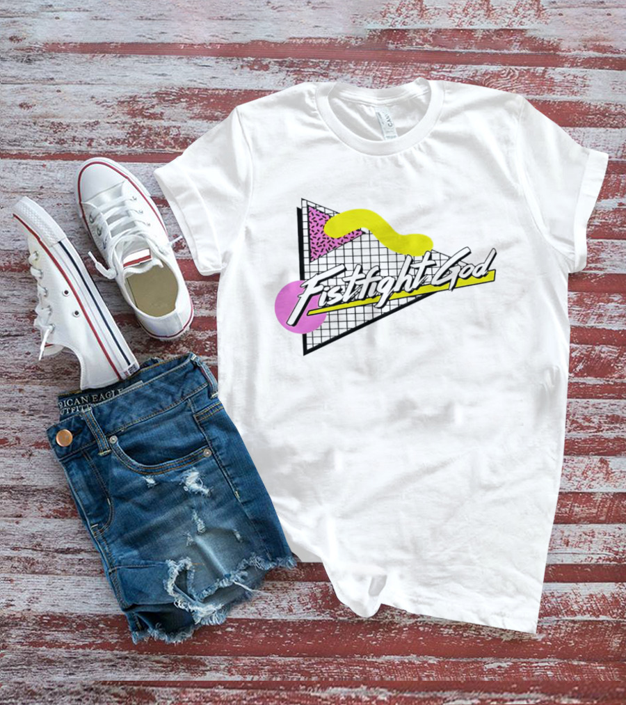 Fistfight God 80s Retro Wave Style Triangles Circles Grid T-Shirt
