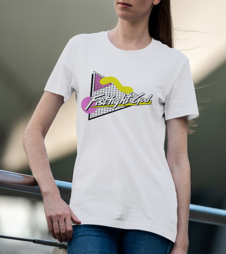Fistfight God 80s Retro Wave Style Triangles Circles Grid T-Shirt