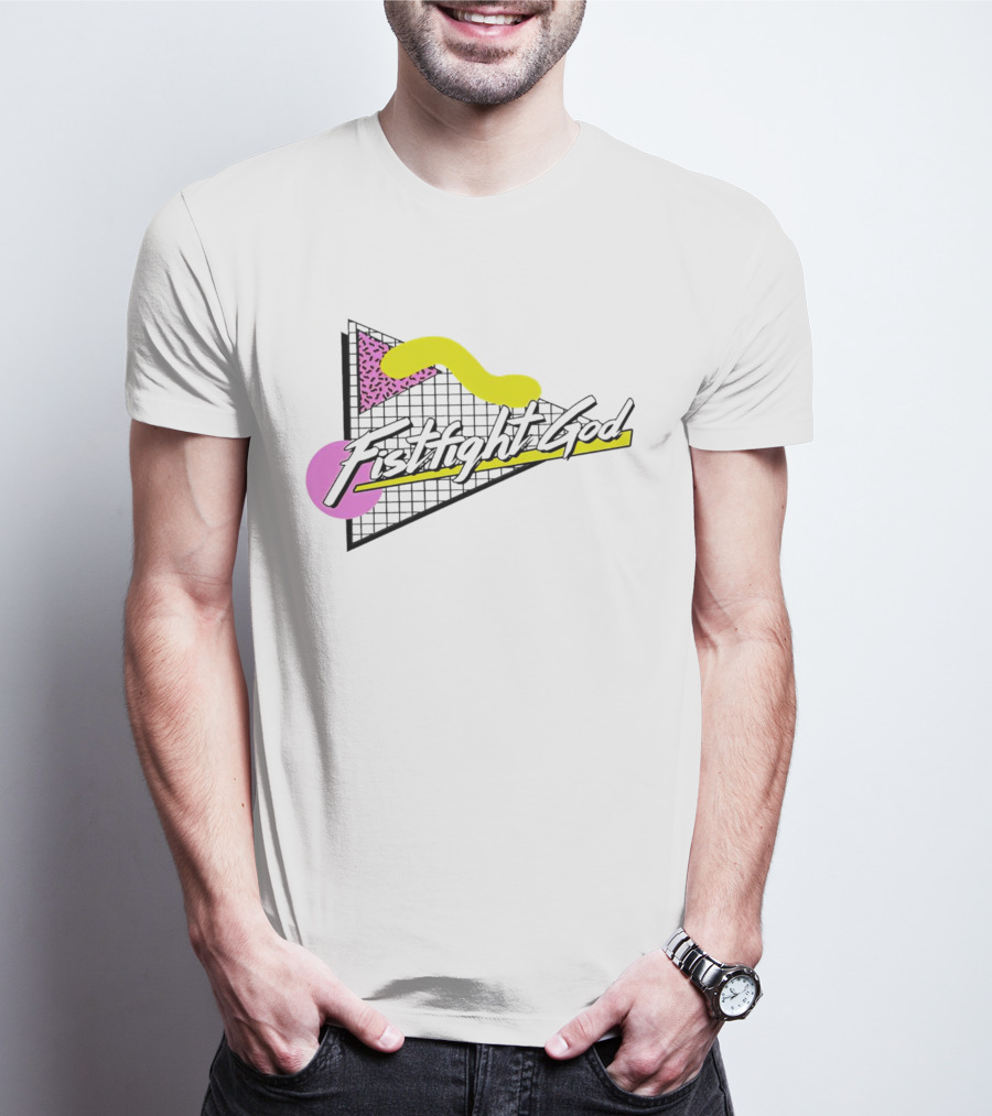 Fistfight God 80s Retro Wave Style Triangles Circles Grid T-Shirt