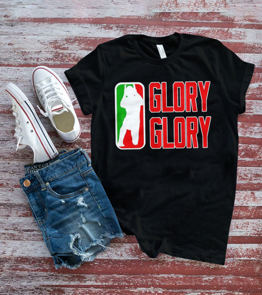GLORY GLORY Soccer Trophy Celebration Silhouette Mexican Flag Colors T-Shirt