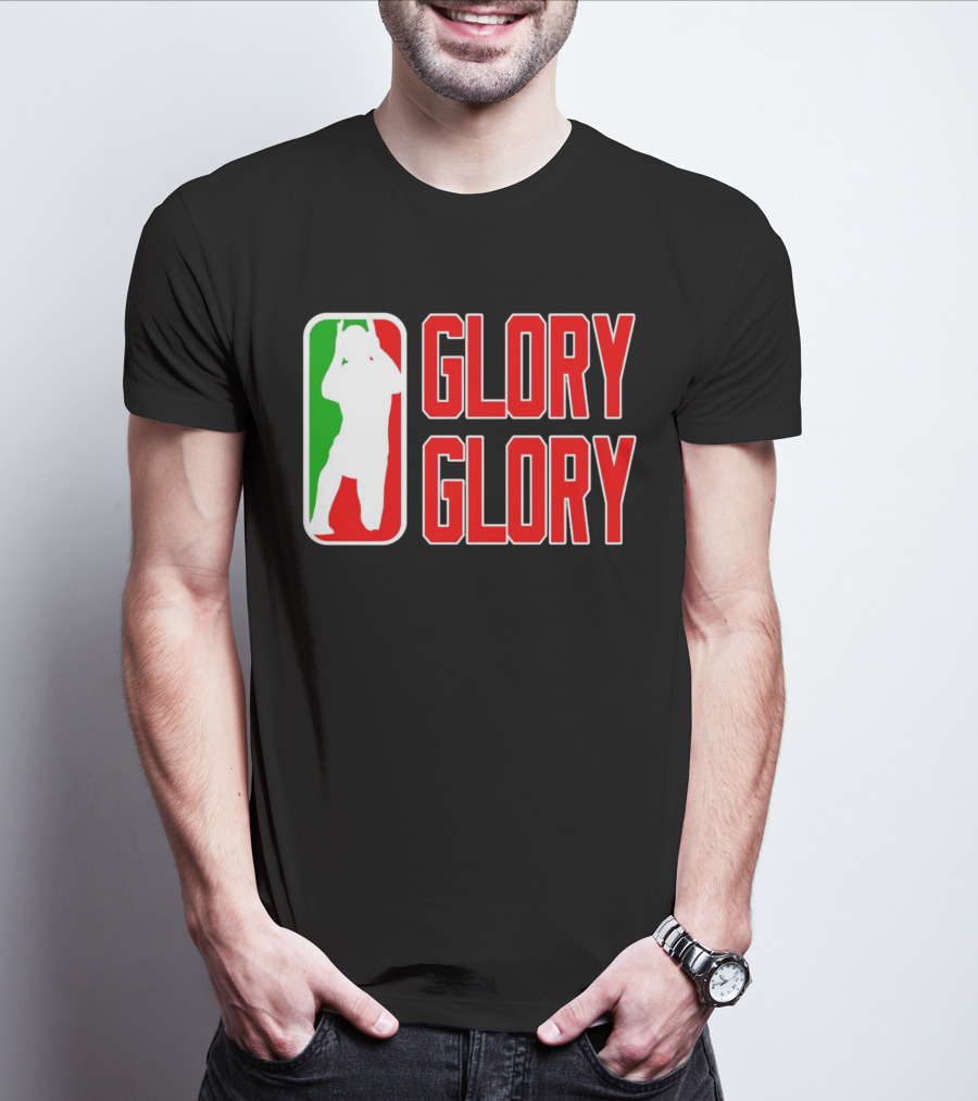 GLORY GLORY Soccer Trophy Celebration Silhouette Mexican Flag Colors T-Shirt