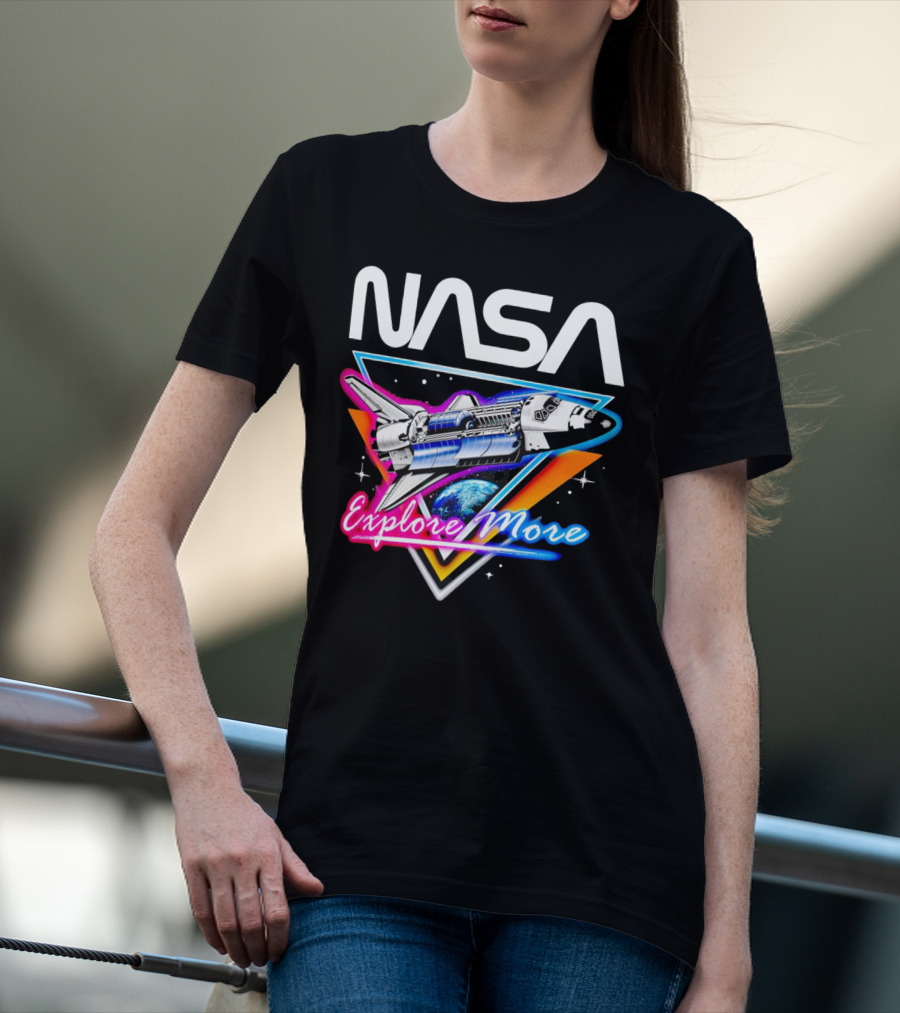 NASA Neon Glow Space Shuttle Explore More T-Shirt