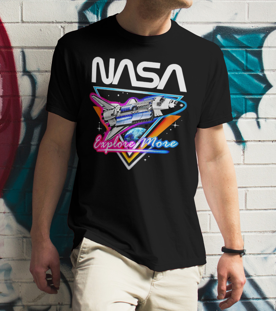 NASA Neon Glow Space Shuttle Explore More T-Shirt