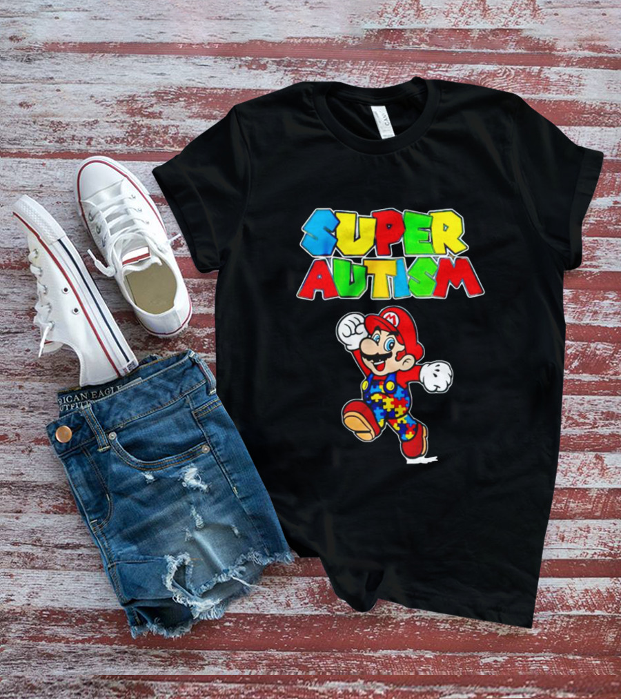 Super Autism Mario Puzzle Piece Overalls Iconic Character T-Shirt