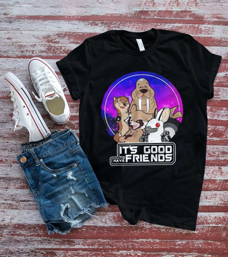 It's Good To Have Friends Rocket Rabbit Space Circle T-Shirt