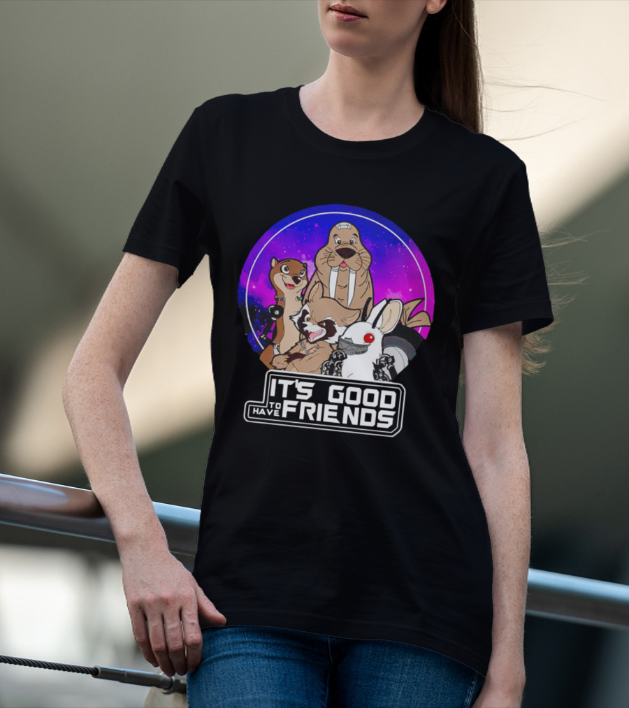 It's Good To Have Friends Rocket Rabbit Space Circle T-Shirt