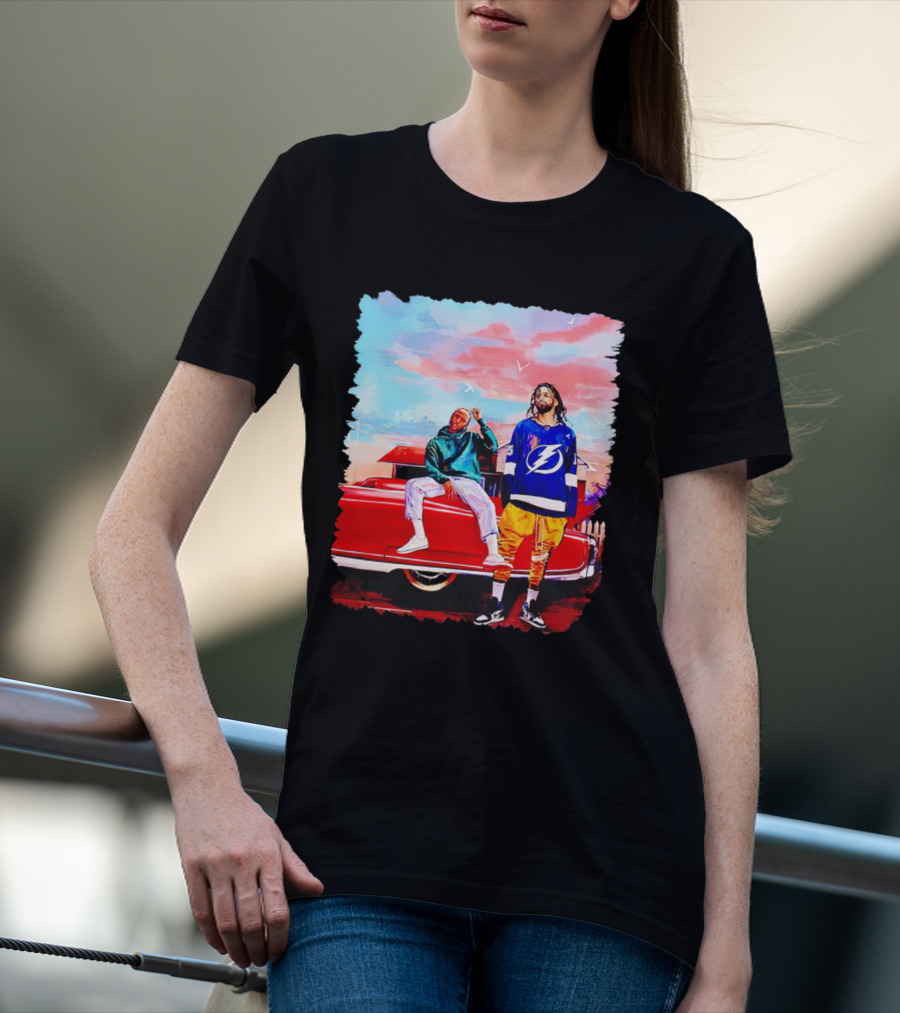J Cole And Kendrick Lamar Concert With Retro Car And Tampa Bay Lightning Jersey T-Shirt