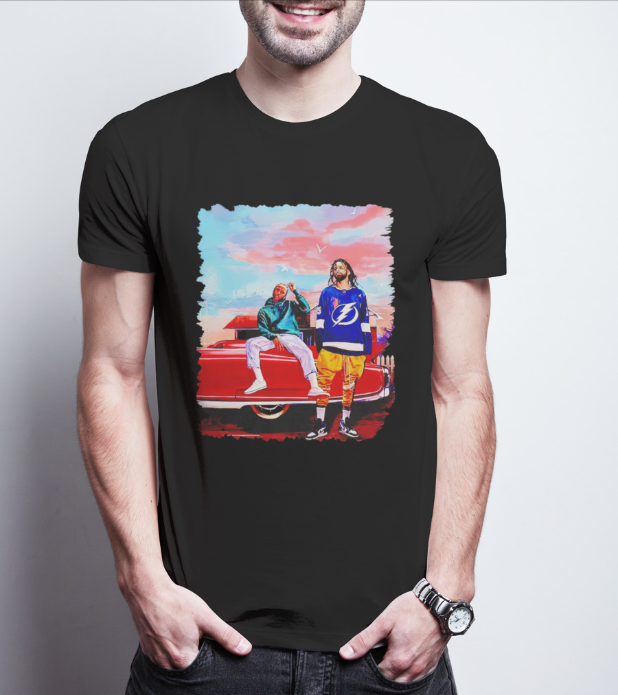 J Cole And Kendrick Lamar Concert With Retro Car And Tampa Bay Lightning Jersey T-Shirt