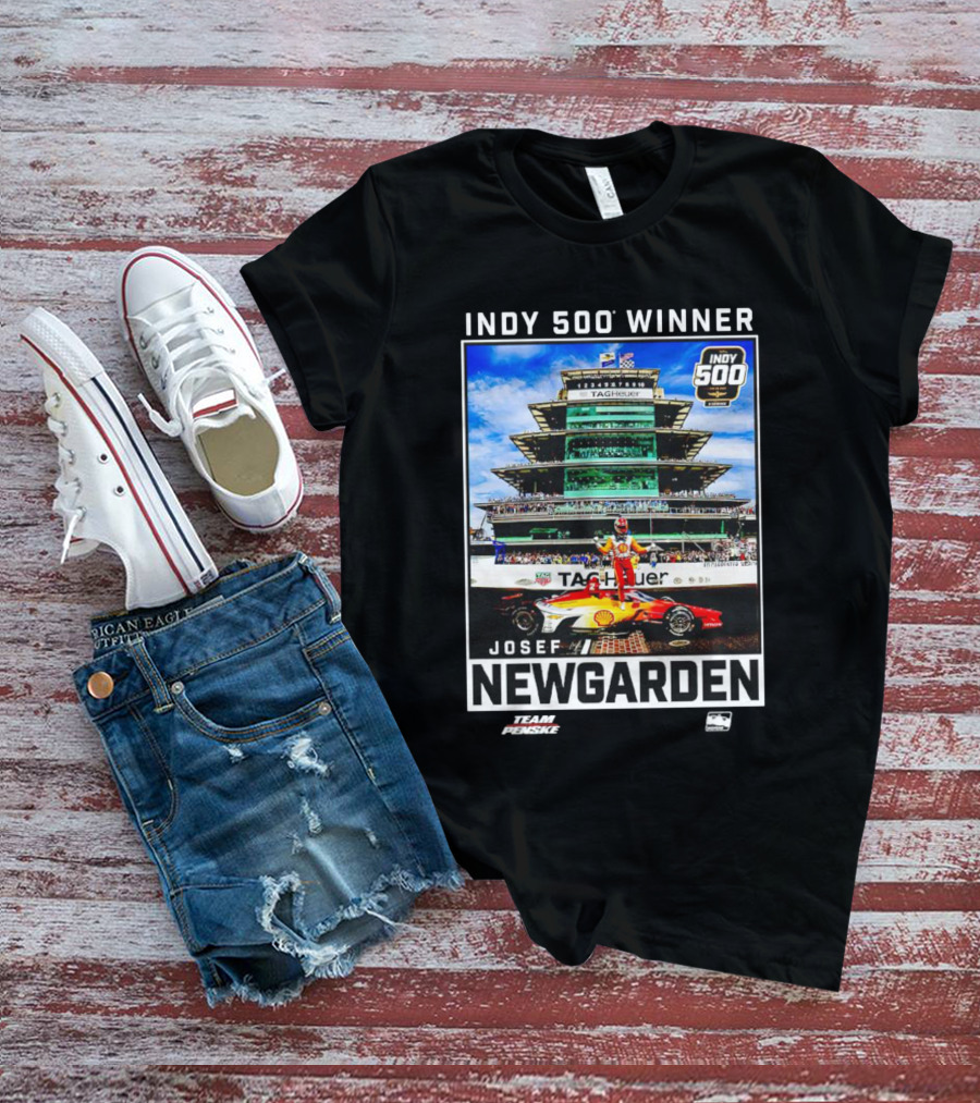 Indy 500 Winner Josef Newgarden Team Penske TAG Heuer Race Car And Pagoda Background T-Shirt