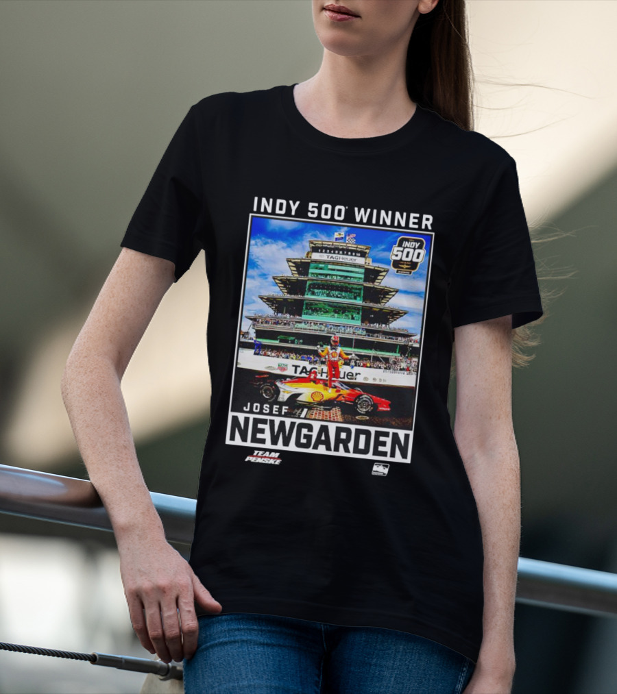 Indy 500 Winner Josef Newgarden Team Penske TAG Heuer Race Car And Pagoda Background T-Shirt