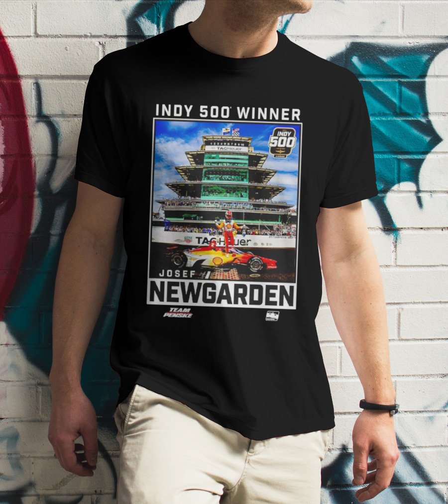 Indy 500 Winner Josef Newgarden Team Penske TAG Heuer Race Car And Pagoda Background T-Shirt