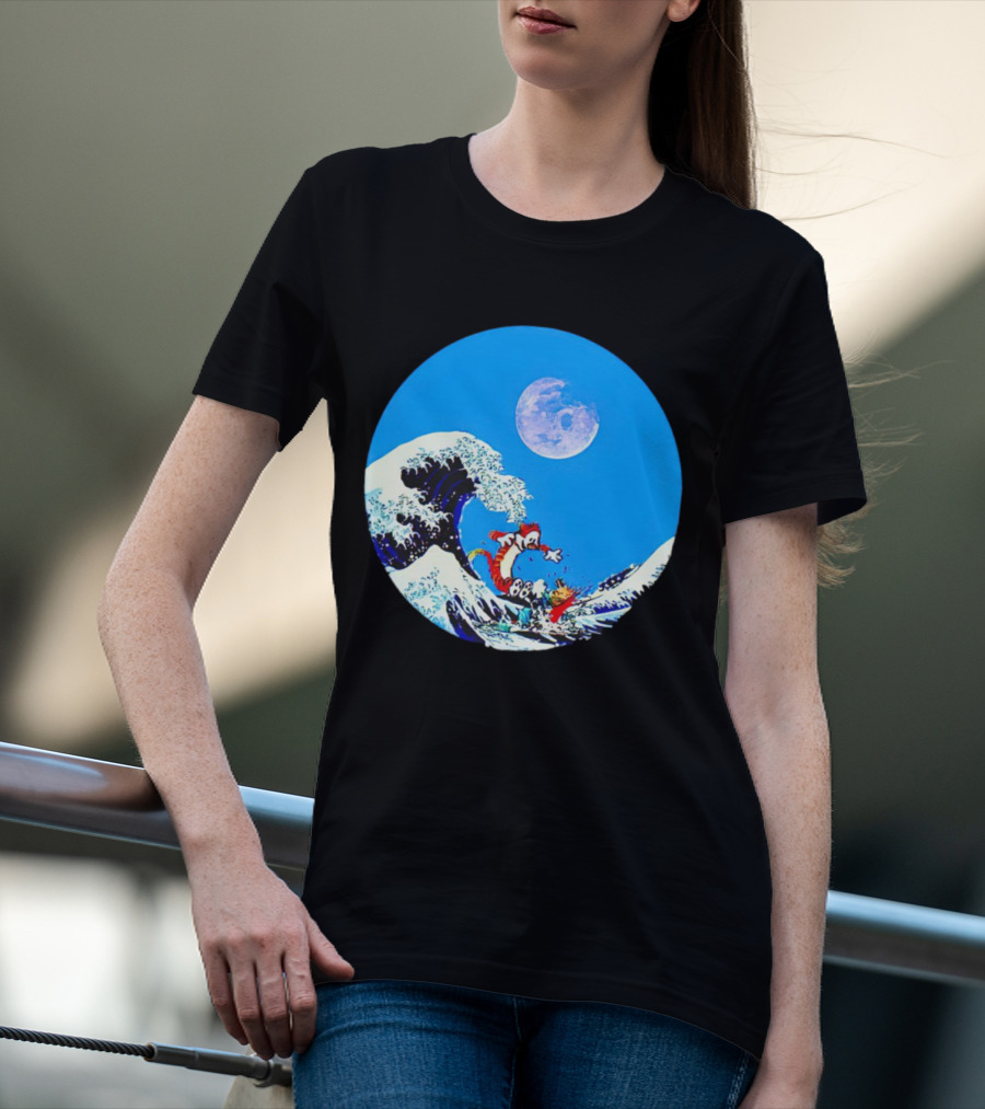Calvin And Hobbes Lovers Great Wave Moon Adventure T-Shirt