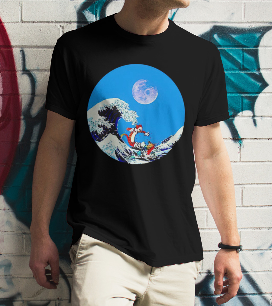 Calvin And Hobbes Lovers Great Wave Moon Adventure T-Shirt