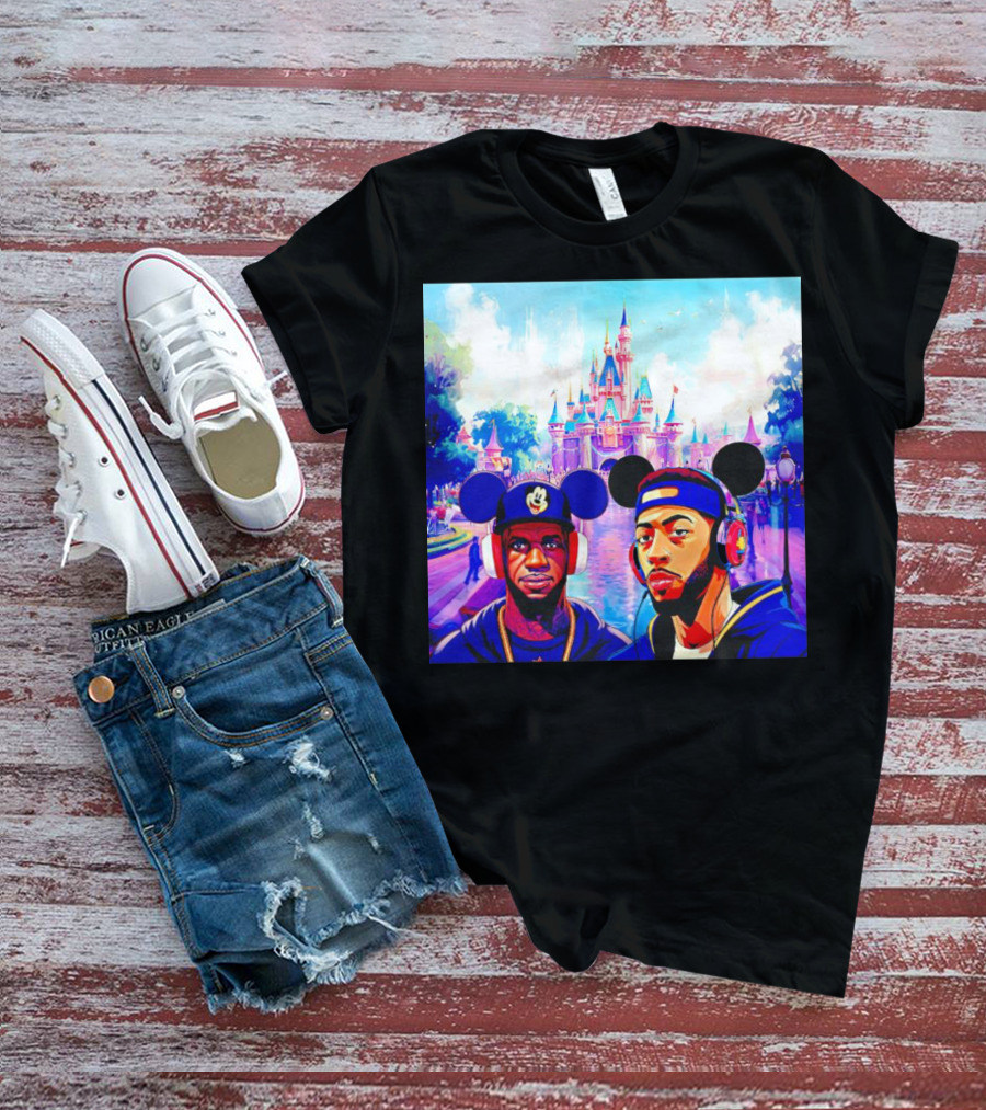 Lebron James And Anthony Davis Disneyland Mickey Mouse Ear Headphones Lakers Basketball Fun T-Shirt