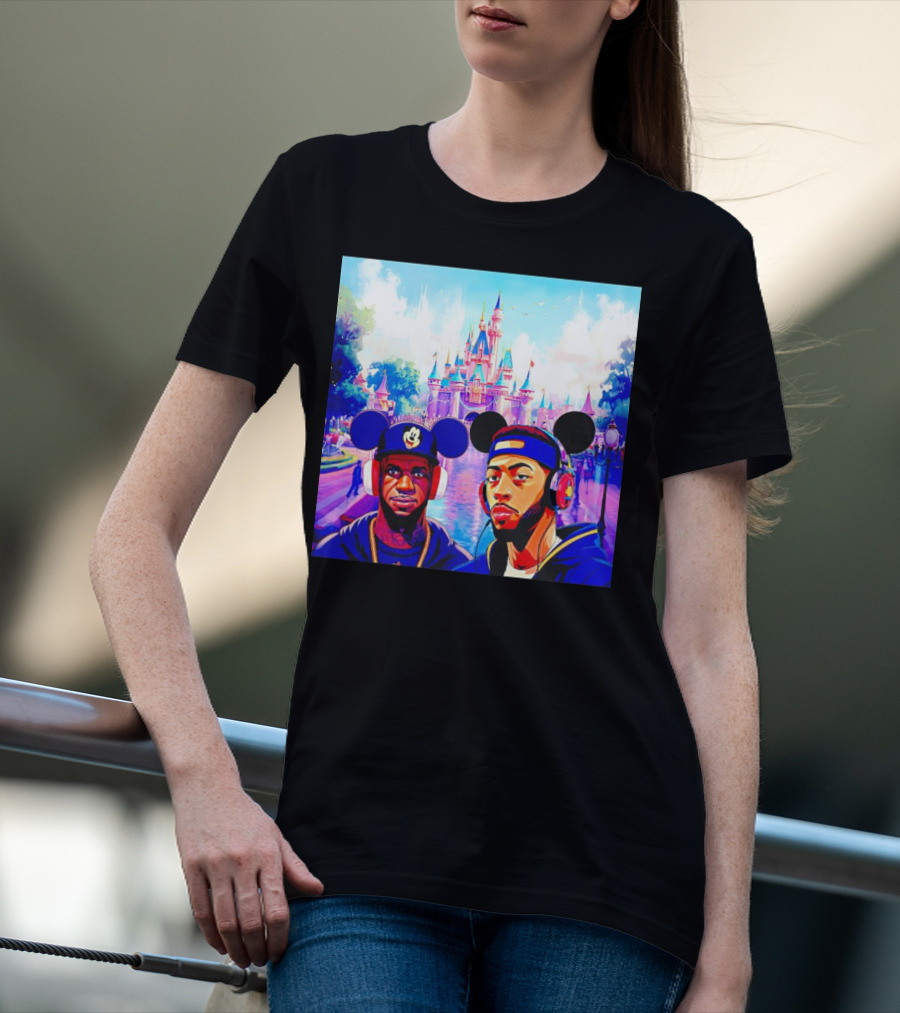 Lebron James And Anthony Davis Disneyland Mickey Mouse Ear Headphones Lakers Basketball Fun T-Shirt