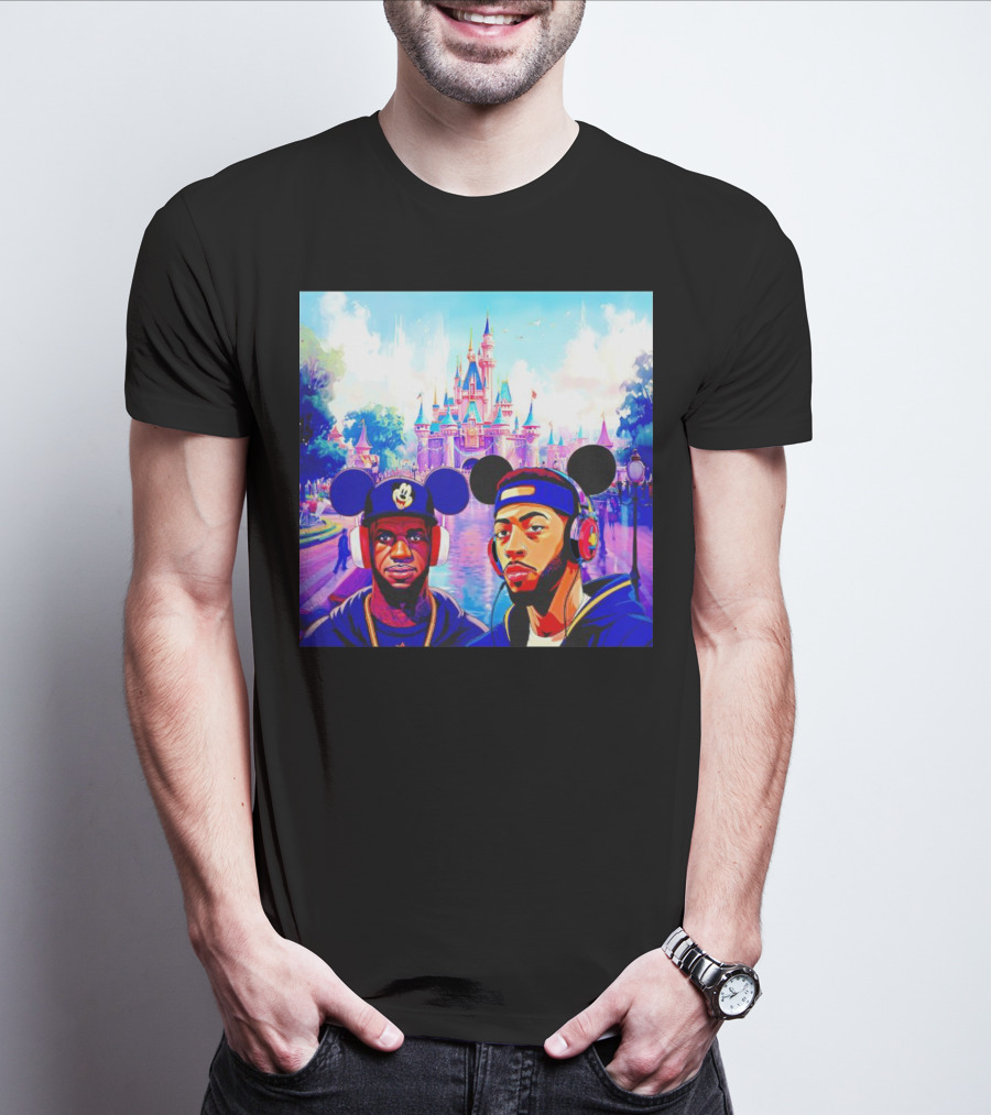 Lebron James And Anthony Davis Disneyland Mickey Mouse Ear Headphones Lakers Basketball Fun T-Shirt