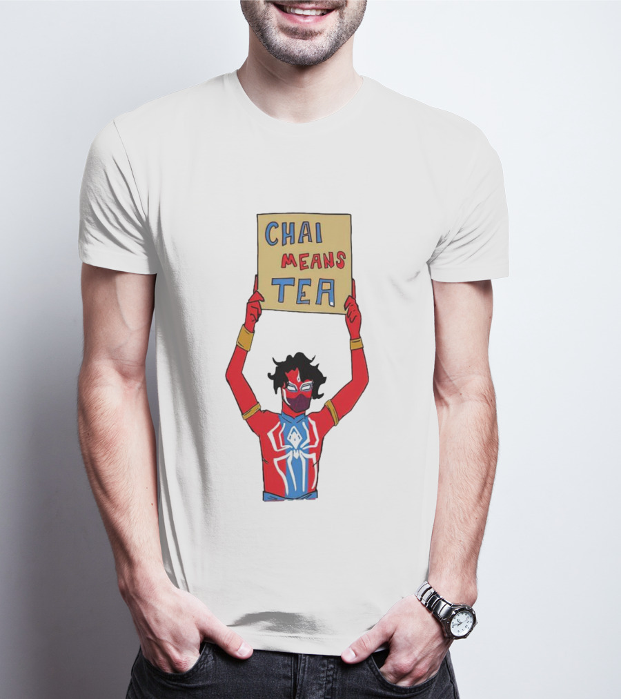CHAI MEANS TEA Red And Blue Superhero T-Shirt