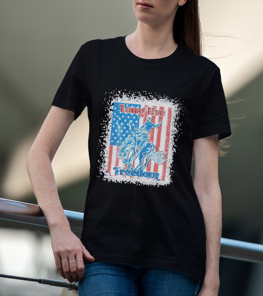Long Live Freedom America Flag Cowboy And Horse T-Shirt