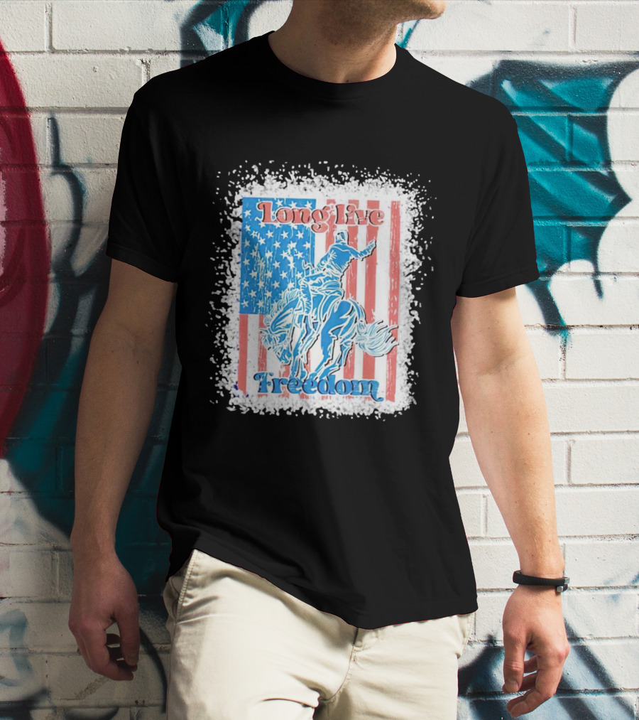 Long Live Freedom America Flag Cowboy And Horse T-Shirt