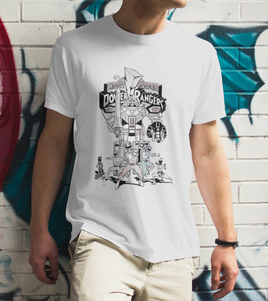Mighty Morphin Power Rangers Megazord And Rangers Action Scene T-Shirt