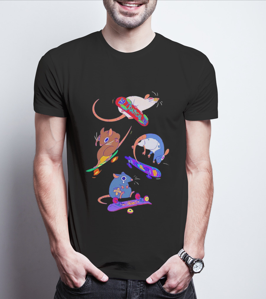 Skateboarding Ratical Rat Colorful Tricks T-Shirt