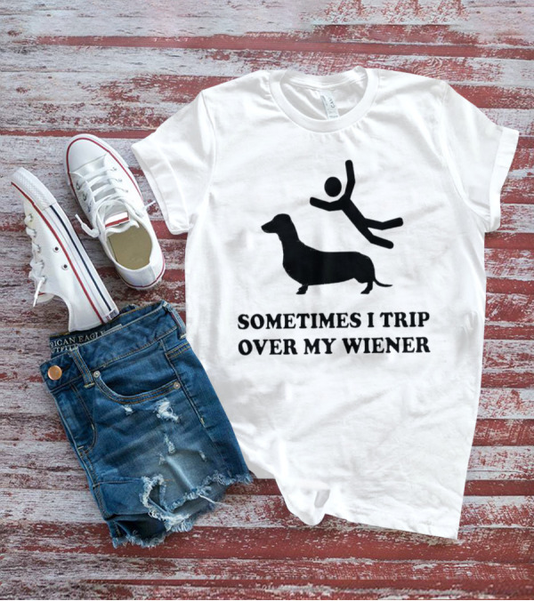 Sometimes I Trip Over My Wiener Dachshund Silhouette Tripping Stick Figure T-Shirt
