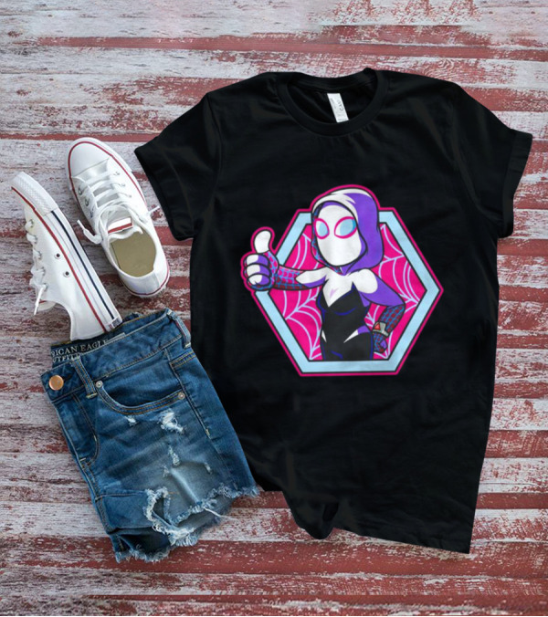 Vault Gwen Thumbs Up Spider-Gwen Hexagon Web Background T-Shirt