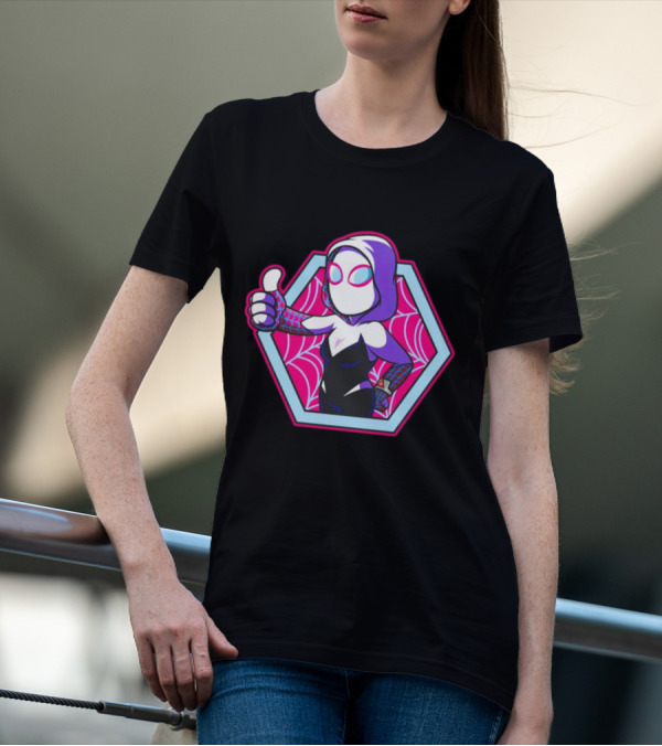 Vault Gwen Thumbs Up Spider-Gwen Hexagon Web Background T-Shirt