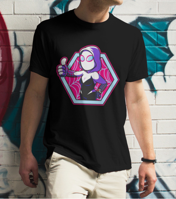 Vault Gwen Thumbs Up Spider-Gwen Hexagon Web Background T-Shirt