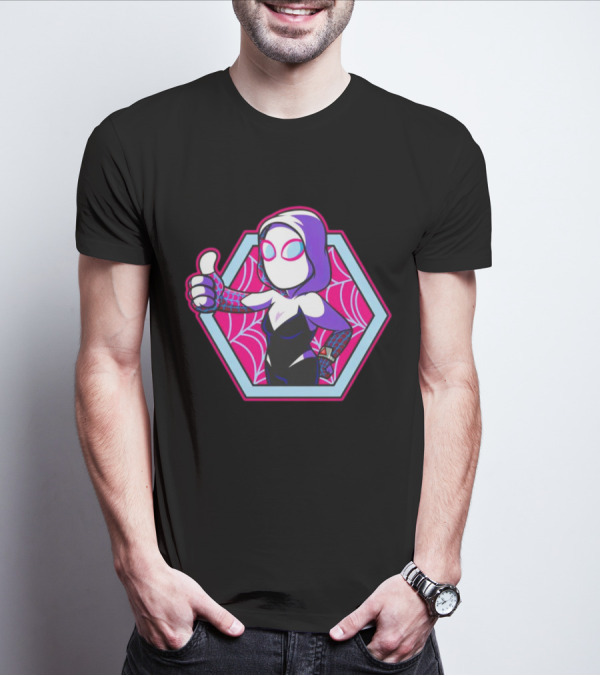 Vault Gwen Thumbs Up Spider-Gwen Hexagon Web Background T-Shirt