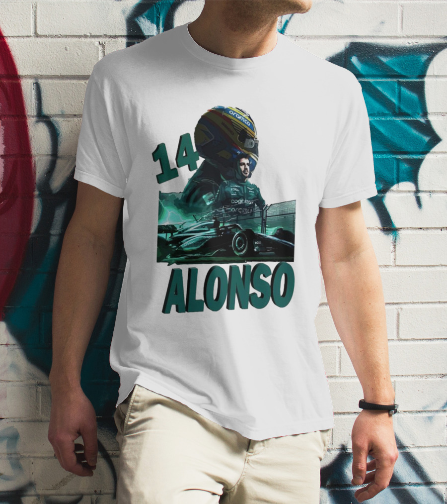 14 Alonso Aramco Racing Helmet And Car T-Shirt