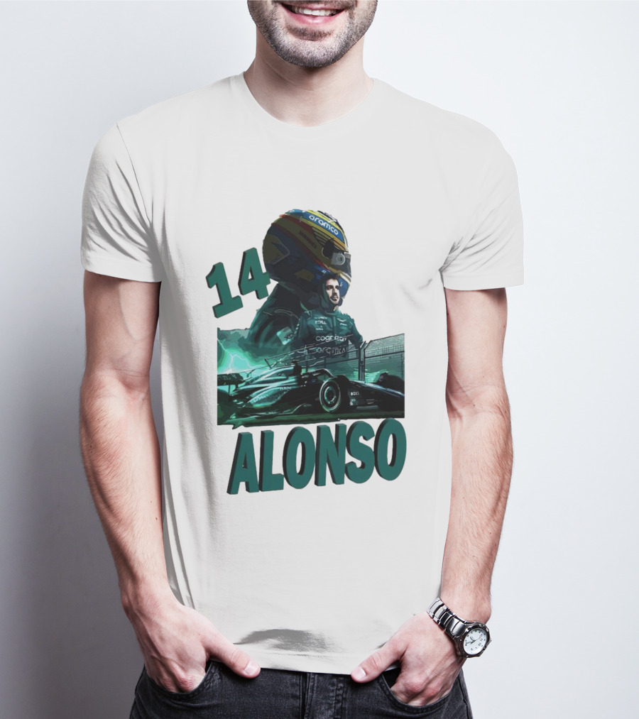14 Alonso Aramco Racing Helmet And Car T-Shirt
