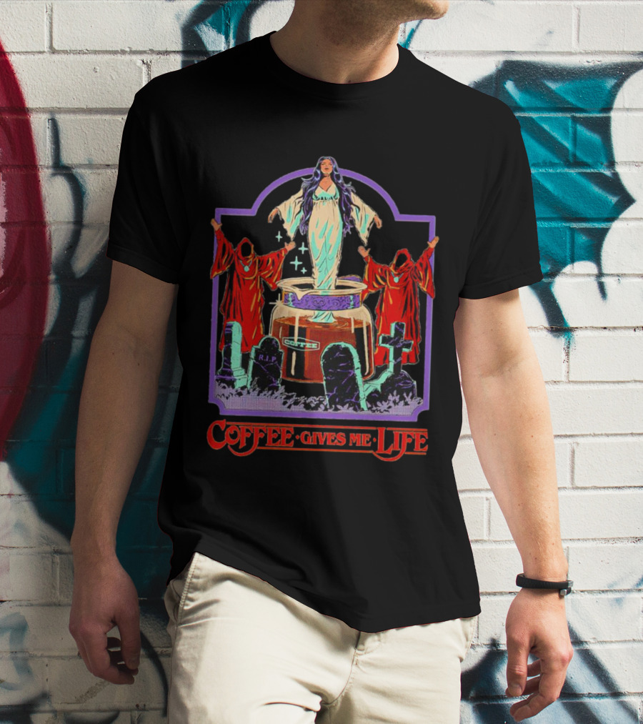 COFFEE GIVES ME LIFE Enchantress And Ritual Scene With Tombstones T-Shirt
