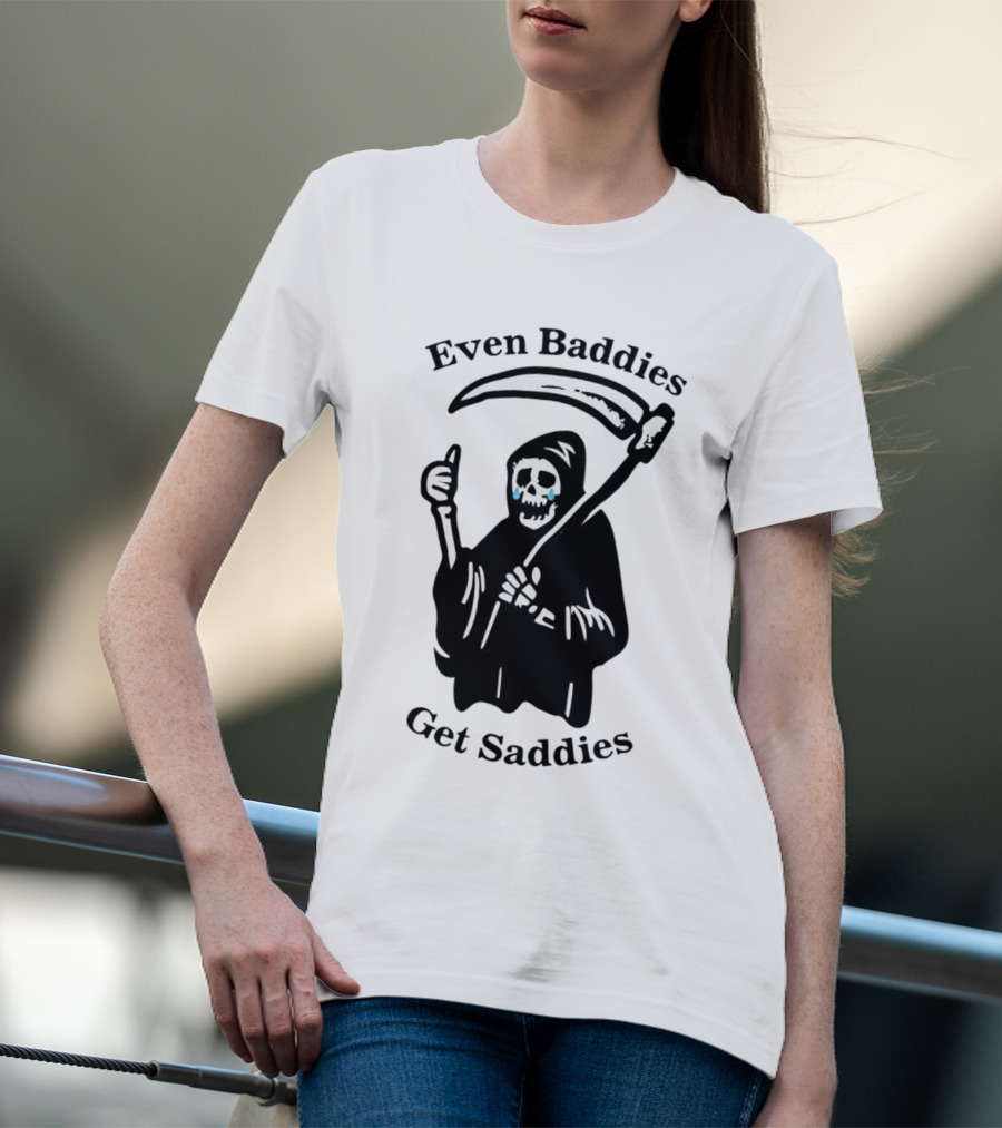 Even Baddies Get Saddies Grim Reaper With Scythe And Thumbs Up T-Shirt