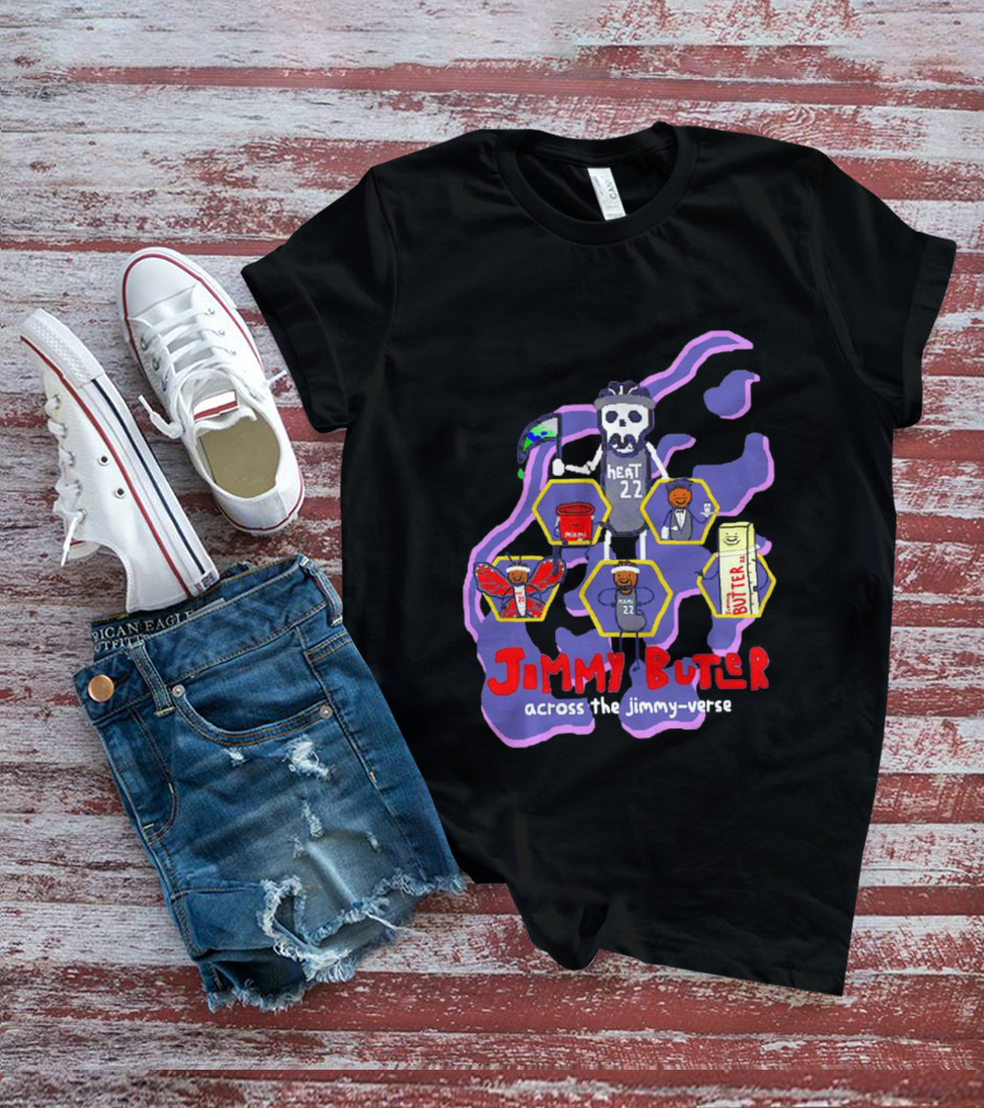 Jimmy Butler Miami Heat 22 Skull Cartoon Across The Jimmy-Verse T-Shirt