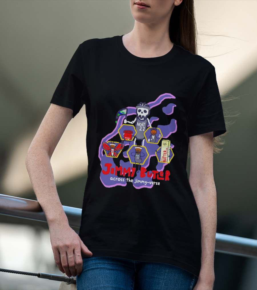 Jimmy Butler Miami Heat 22 Skull Cartoon Across The Jimmy-Verse T-Shirt