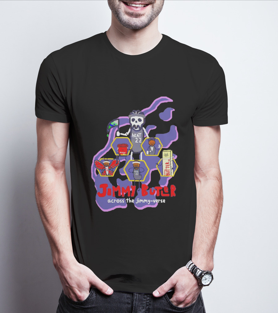 Jimmy Butler Miami Heat 22 Skull Cartoon Across The Jimmy-Verse T-Shirt