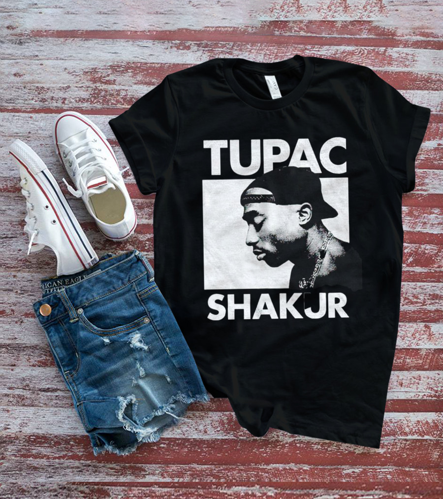 Tupac Shakur Profile Portrait Black T-Shirt